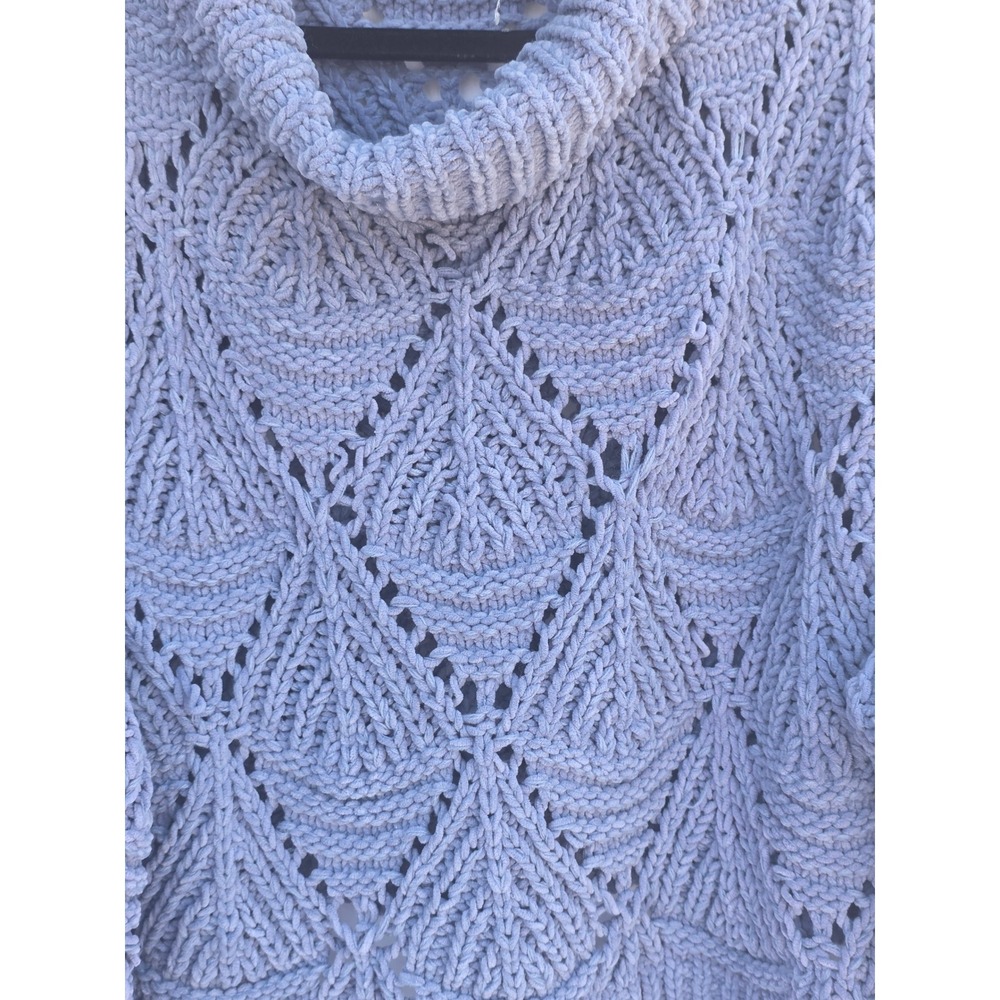 POL Women Periwinkle Blue Chenille Cowl Neck Pointelle Knit Sweater SMT420B L - Picture 2 of 6